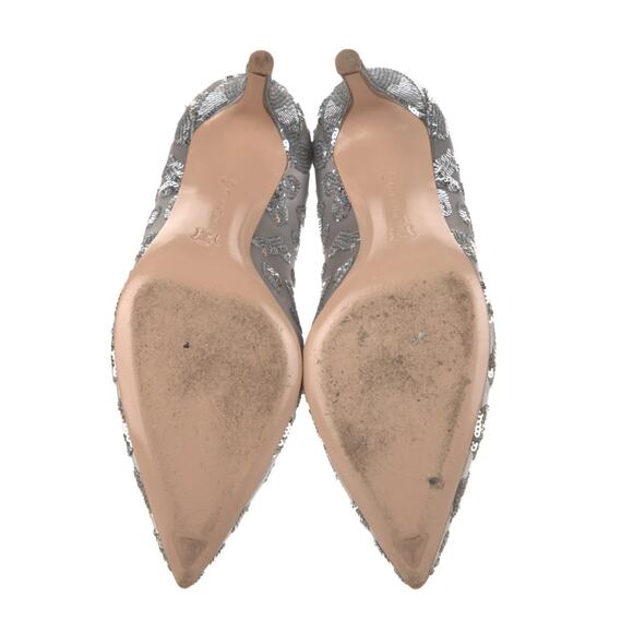 Gianvito Rossi Daze Satin Heels Pumps Shoes Silver Sequin Leopard 37.5 - Picture 8 of 13